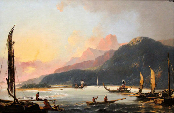 View of Matavai Bay in Island of Otaheite (aka Tahiti) painting (1776) by William Hodges at Yale Center for British Art. New Haven, CT.