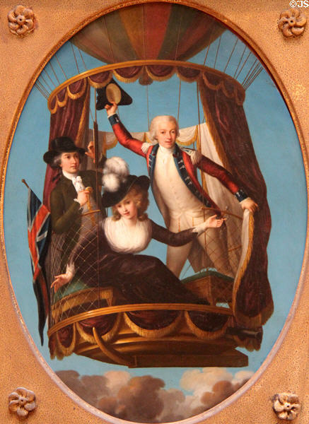 Capt. Vincenzo Lunardi with assistant George Biggin & Mrs. Letitiia Anne Sage in a Balloon painting (1785) by John Francis Rigaud at Yale Center for British Art. New Haven, CT.
