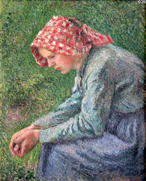 Seated Peasant Woman painting (1885) by Camille Pissarro of France at Yale University Art Gallery. New Haven, CT.