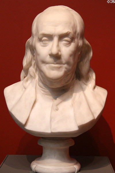 Marble bust of Benjamin Franklin (late 19th - early 20thC) copy after Jean-Antoine Houdon at Yale University Art Gallery. New Haven, CT.