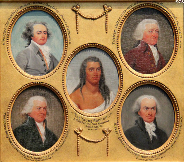 Miniature portraits (1790s) of Giuseppe Ceracchi, Tristram Dalton, Six Nations Chief Young Sachem, Theodore Sedgwick & Oliver Ellsworth by John Trumbull at Yale University Art Gallery. New Haven, CT.