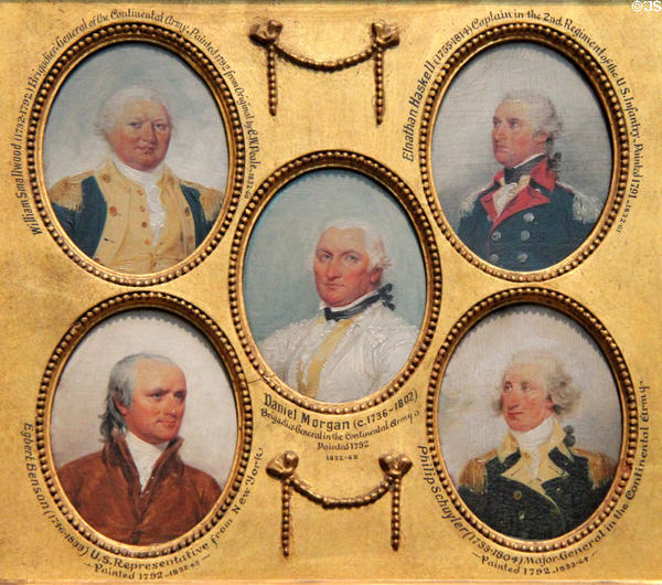 Miniature portraits (1790s) of William Smallwood, Elnathan Haskell, Daniel Morgan, Egbert Benson, & Philip Schuyler by John Trumbull at Yale University Art Gallery. New Haven, CT.