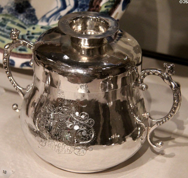 Silver covered caudle cup (c1679-85) by John Coney of Boston at Yale University Art Gallery. New Haven, CT.