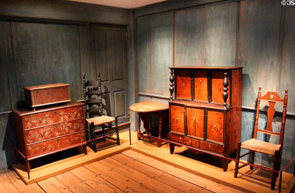 Collection of painted furniture (1700-60) at Yale University Art Gallery. New Haven, CT.