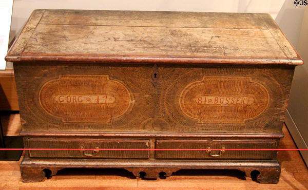 Chest with drawers made for George Bossert (c1781) from Berks or Montgomery County, PA at Yale University Art Gallery. New Haven, CT.