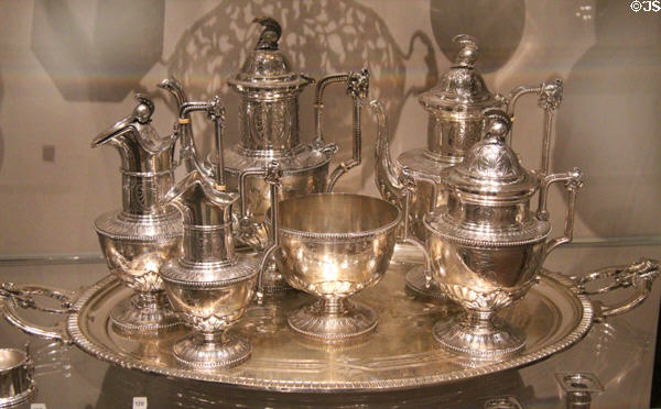 Etruscan pattern silver tea service (c1873) by Tiffany & Co. of New York at Yale University Art Gallery. New Haven, CT.