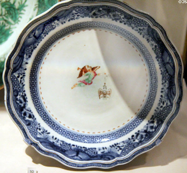 Porcelain plate with Society of Cincinnati crest made for General George Washington (c1785) from Jingdezhen, China at Yale University Art Gallery. New Haven, CT.