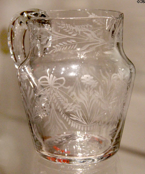 Blown glass engraved pitcher (1800-30) possibly from Pittsburgh, PA at Yale University Art Gallery. New Haven, CT.