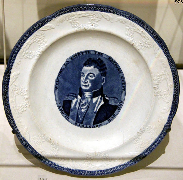 Earthenware plate with Lafayette (1819-36) from James & Ralph Clews of Staffordshire, England at Yale University Art Gallery. New Haven, CT.