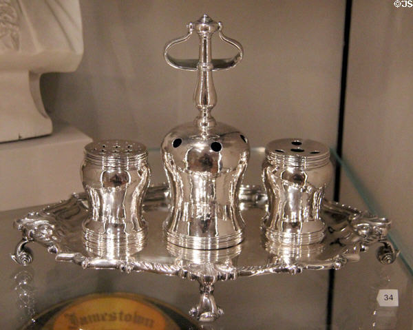 Silver replica of Independence Hall inkstand (c1930) by Gebelein Silversmiths Inc. of Boston, MA at Yale University Art Gallery. New Haven, CT.