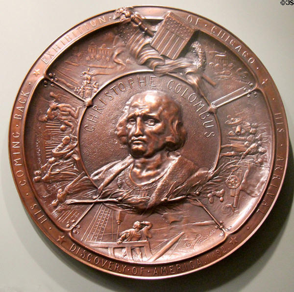 Columbian Exposition copper wall plaque (1892) by Domenico A. Tonelli of Paris at Knights of Columbus Museum. New Haven, CT.