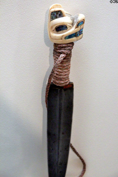 Tlingit dagger with carved bear head handle at Yale Peabody Museum. New Haven, CT.