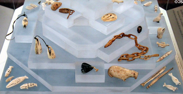 Collection of Inuit walrus-ivory carvings at Yale Peabody Museum. New Haven, CT.