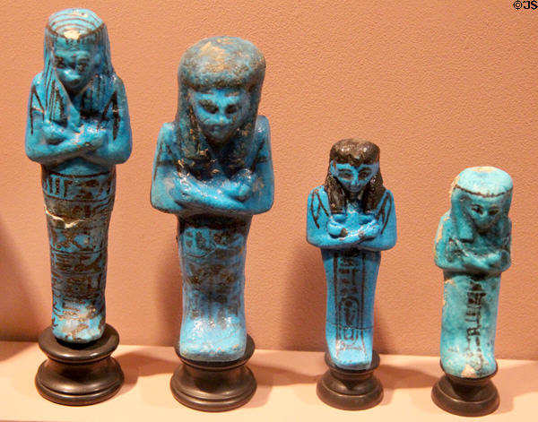 Egyptian grave Shawabti figures (Dynasty 21) represented workers required in the afterlife from Deir el-Bahri cache at Thebes at Yale Peabody Museum. New Haven, CT.