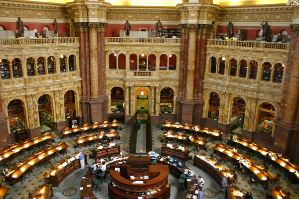 Reading room in great hall of Library of Congress. Washington, DC.