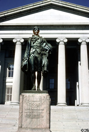 Alexander Hamilton statue in front of Treasury Building. Washington, DC.