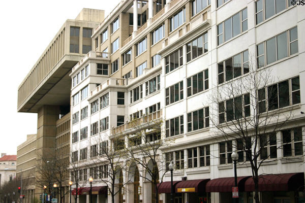 Streetscape of 9th St. south of F St. including J. Edgar Hoover FBI HQ building (1974). Washington, DC.