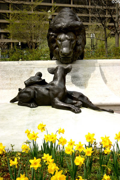 National Law Enforcement Memorial with lioness & cubs over names of fallen police officers. Washington, DC.