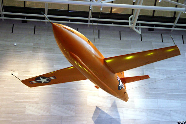 Bell X-1 was piloted above sound barrier by Chuck Yeager on Oct., 14, 1947 in Air & Space Museum. Washington, DC.
