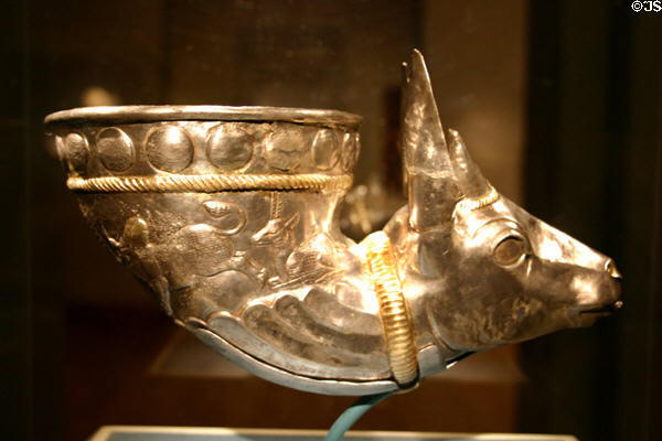 Gilt-silver animal-shaped horn from Sasanian period of Persia or Afghanistan (300-400) in Sackler Gallery. Washington, DC.