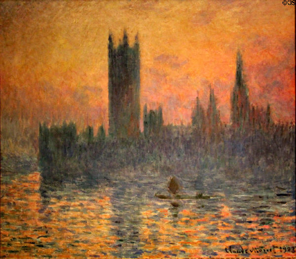 House of Parliament, Sunset painting (1903) by Claude Monet at National Gallery of Art. Washington, DC.