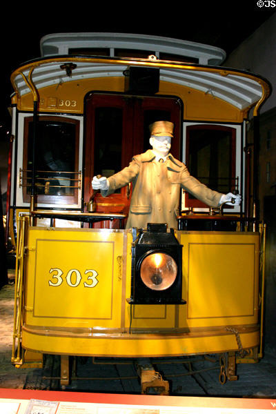 Front end of electric streetcar (1898) run by Capital Traction Company in DC in American History Museum. Washington, DC.
