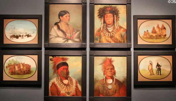 Array of paintings of native Americans (1830-70) by George Catlin at National Gallery of Art. Washington, DC.