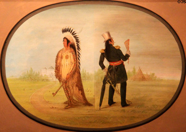 Assiniboine Chief before & after Civilization painting (1861-9) by George Catlin at National Gallery of Art. Washington, DC.