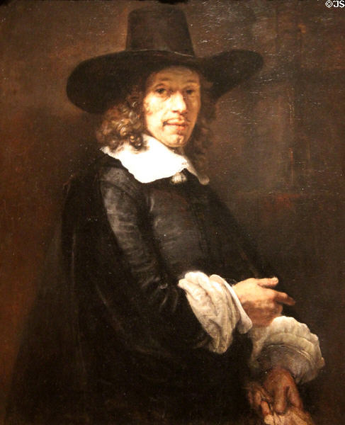 Portrait of a Gentleman with a Tall Hat & Gloves (c1658-9) by Rembrandt van Rijn at National Gallery of Art. Washington, DC.