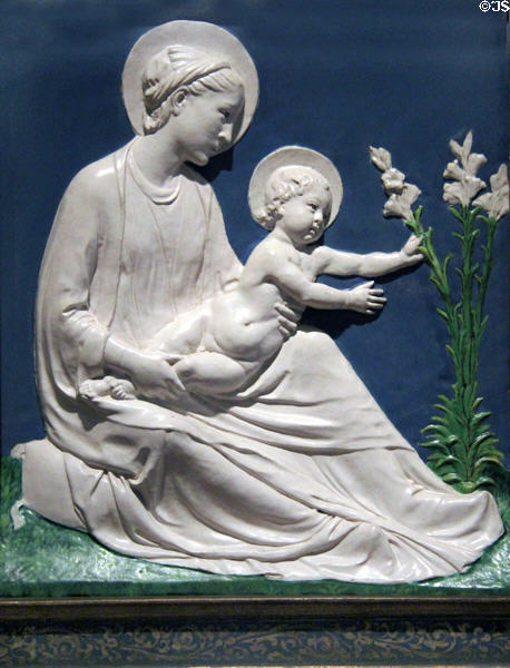 Glazed terracotta Madonna & Child (c1475) by Luca della Robbia of Florence at National Gallery of Art. Washington, DC.