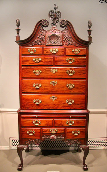 Queen-Anne style high chest (1750-65) from Philadelphia at National Gallery of Art. Washington, DC.
