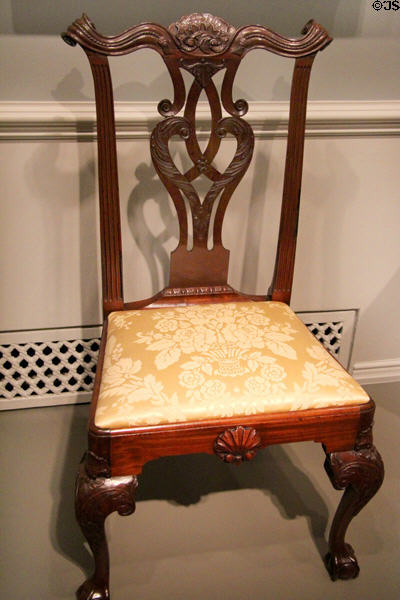 Mahogany sidechair with scroll back (1765-80) from Philadelphia at National Gallery of Art. Washington, DC.
