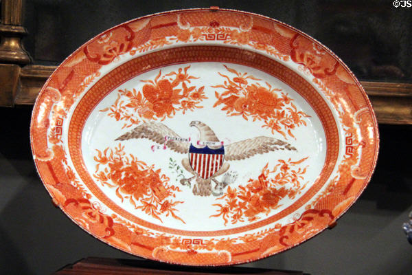 Porcelain platter with American eagle & arms (1800-20) from Jingdezhen, China at National Gallery of Art. Washington, DC.