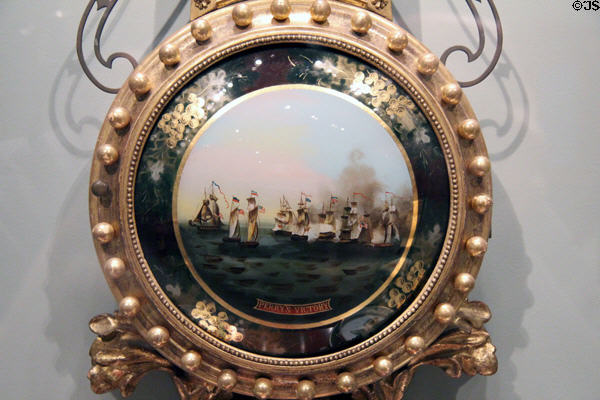 Perry's Victory reverse painting detail on girandole clock (1813-20) from Boston at National Gallery of Art. Washington, DC.