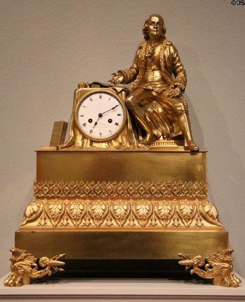 Mantel clock featuring Benjamin Franklin (1815-9) by Jacques Nicolas Pierre François Dubuc of Paris at National Gallery of Art. Washington, DC.