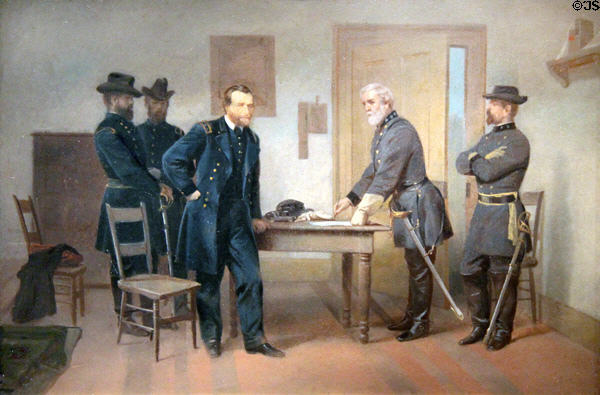 Lee Surrendering to Grant at Appomattox painting (c1887) by Alonzo Chappel at Smithsonian American Art Museum. Washington, DC.