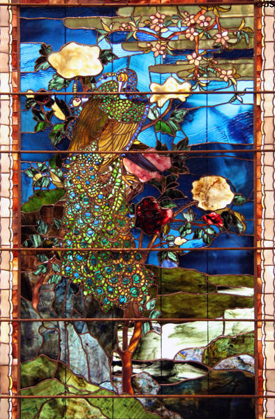 Peacocks & Peonies stained glass window (1882) by John La Farge at Smithsonian American Art Museum. Washington, DC.