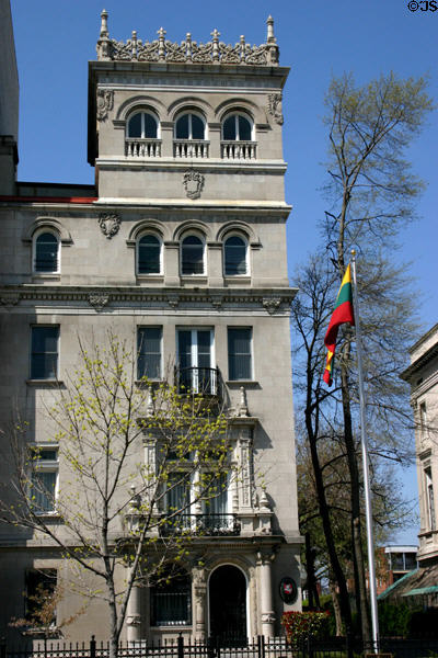 Tower of Lithuanian Embassy building (2622 16th St. NW). Washington, DC. Style: Romanesque.