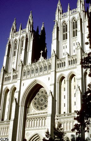 Gothic facade of Washington National Cathedral (1906-89). Washington, DC. Architect: George A. Fuller, Co. then 10 firms. On National Register.