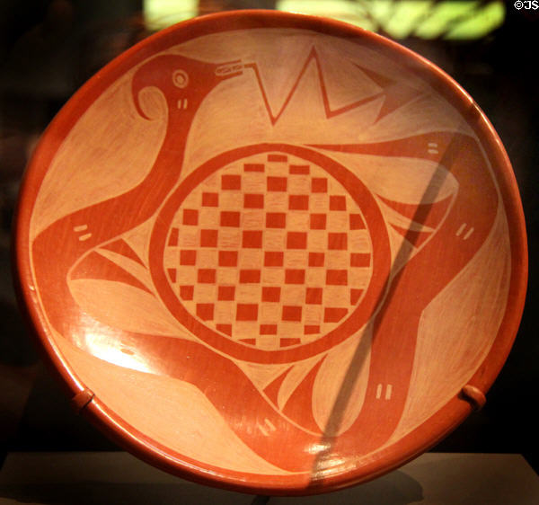 Plate with avanyu (water serpent) (1984) by Juan Tafoya of San Ildefonso Pueblo, NM at National Museum of the American Indian. Washington, DC.