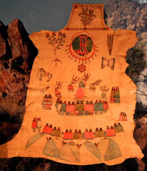 Gutálsi'á hide painting (c1900) of puberty ceremony by Naiche peoples at Fort Sill, OK at National Museum of the American Indian. Washington, DC.