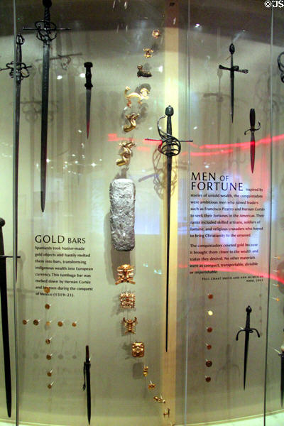 Display of Spanish swords & items plundered from the Americas at National Museum of the American Indian. Washington, DC.