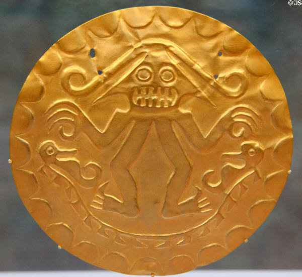Coclé gold disk with god Sibu figure (700-1000) from Costa Rica at Dumbarton Oaks Museum. Washington, DC.