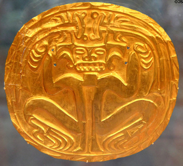Coclé gold disk with anthropomorphic figure (700-1000) from Costa Rica at Dumbarton Oaks Museum. Washington, DC.