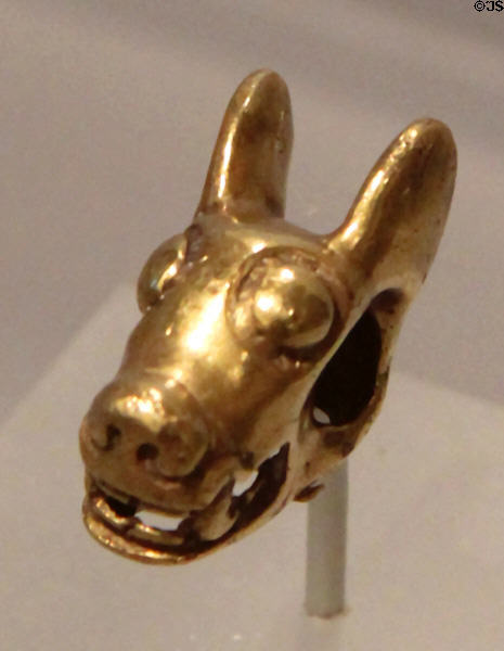 Mixtec gold canid head bead (900-1520) from Mexico at Dumbarton Oaks Museum. Washington, DC.