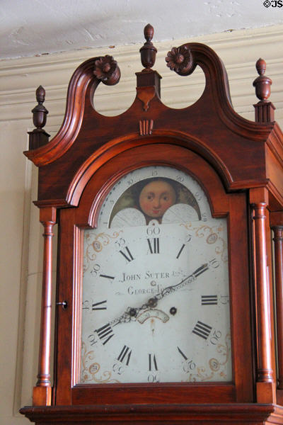 Face of tall clock by John Suter Junior of George-Town at Old Stone House. Washington, DC.