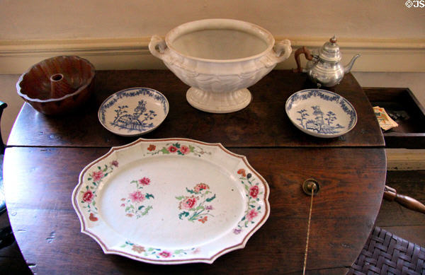 Serving dishes on drop-leaf table at Old Stone House. Washington, DC.