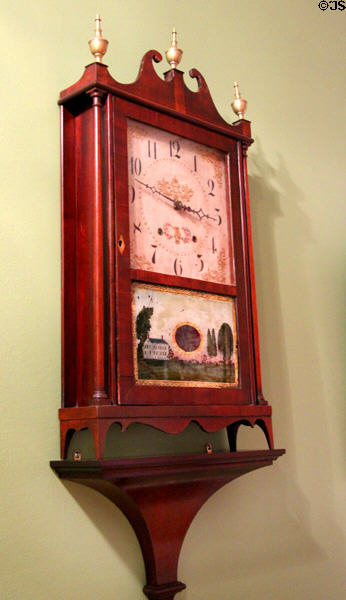 Pillar & scroll shelf clock (c1820) by Eli Terry of Plymouth, CT in American Iowa parlor at DAR Memorial Continental Hall. Washington, DC.