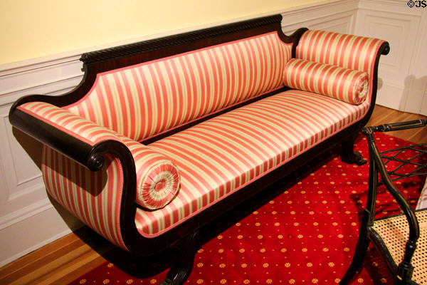 Sofa (c1840) possibly made with Duncan Phyfe in District of Columbia period parlor (1814-20) at DAR Memorial Continental Hall. Washington, DC.