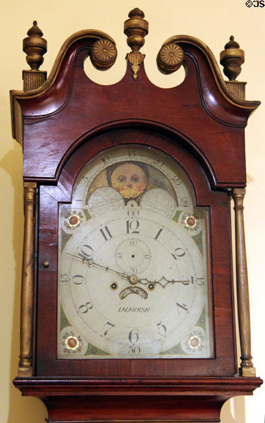 Tall case clock by John Mathew Miksch of Bethlehem, PA in District of Columbia period parlor (1814-20) at DAR Memorial Continental Hall. Washington, DC.